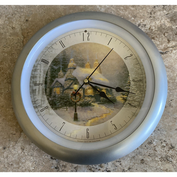 Thomas Kinkade Painter of Light Christmas Carol Village Wall Clock 12" 12 Tunes - Picture 1 of 7